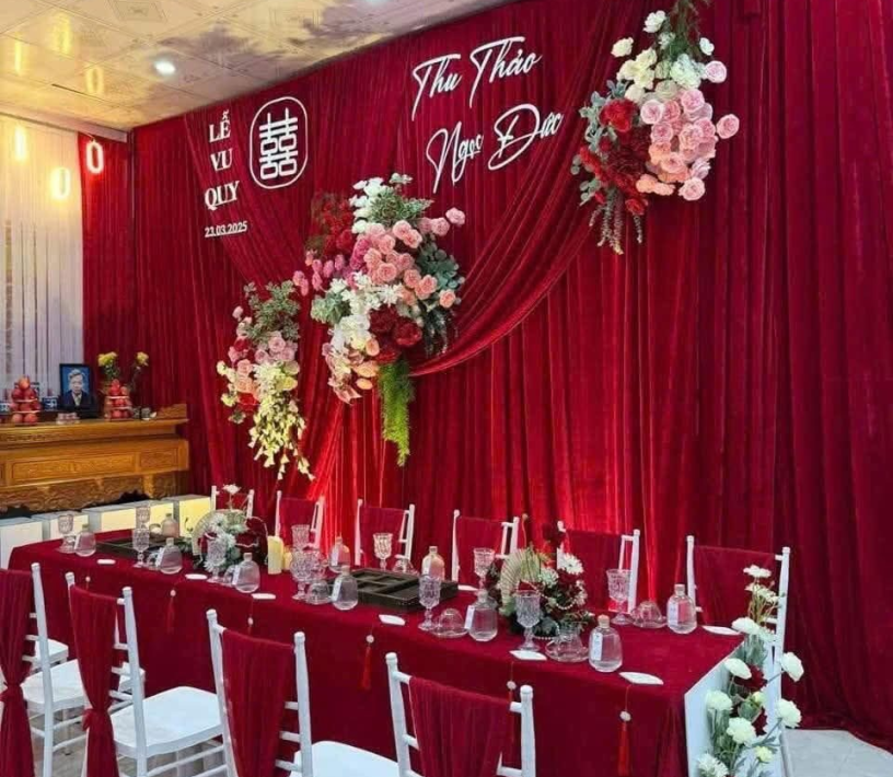 TRANG TRÍ GIA TIÊN TONE ĐỎ TRUYỀN THỐNG - DỊCH VỤ GIA TIÊN TẠI BA TRI