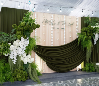 MẪU BACKDROP CƯỚI TONE XANH RÊU ĐẸP