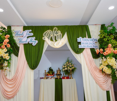 TRANG TRÍ GIA TIÊN TONE XANH HỒNG